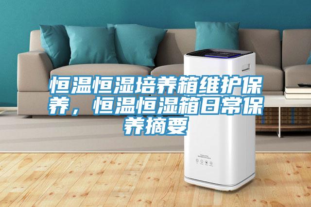 恒溫恒濕培養箱維護保養，恒溫恒濕箱日常保養摘要